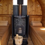 log fired barrel sauna